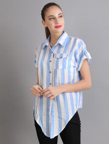 knotted hem button down striped shirt - 15415290 - Very Small Image - 1