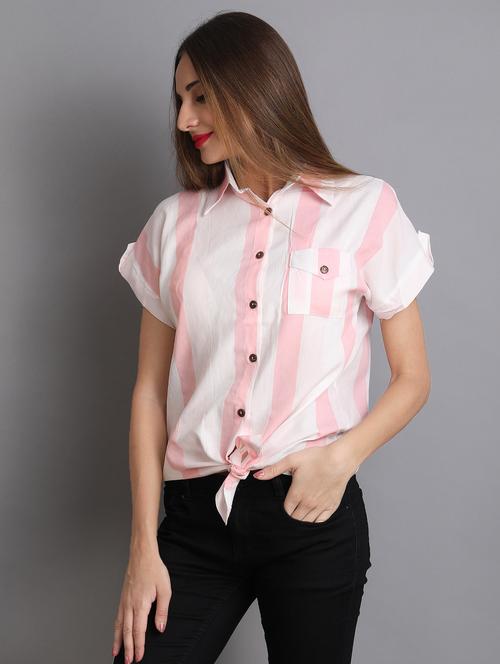 striped knotted hem shirt - 15415295 - Very Small Image - 1