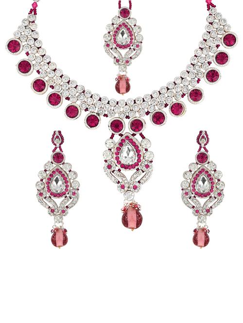 Necklace, earrings & maangteeka set - 15415376 - Standard Image - 1