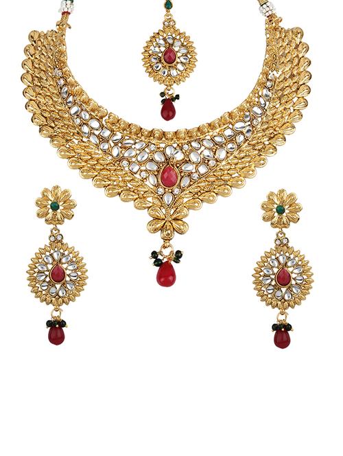 Necklace, earrings & maangteeka set - 15415388 - Standard Image - 1