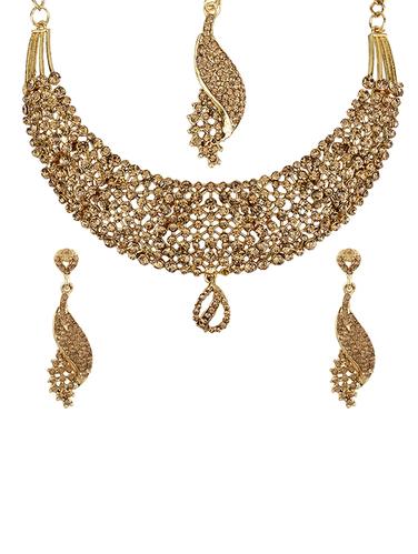 Necklace, earrings & maangteeka set - 15415395 - Very Small Image - 1