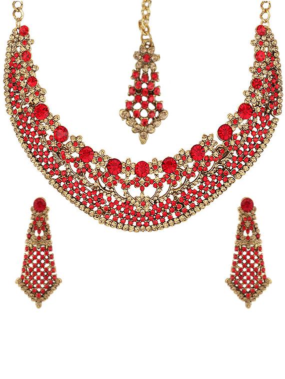 Necklace, earrings & maangteeka set - 15415397 - Zoom Image - 1