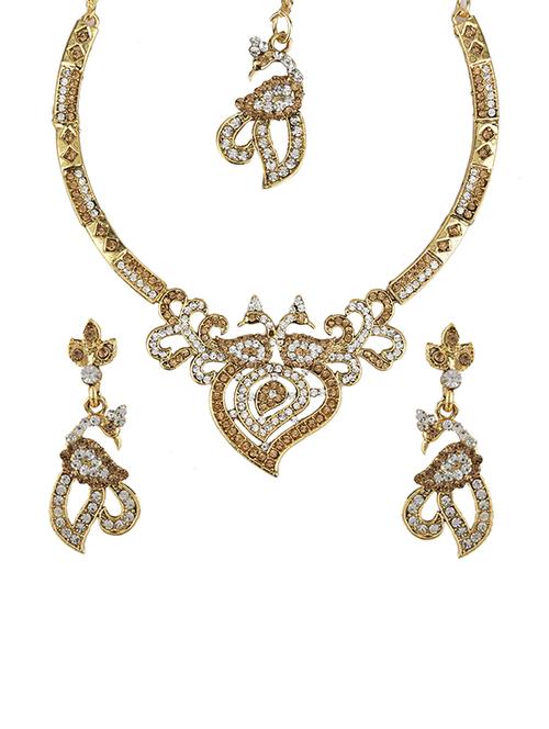 Necklace, earrings & maangteeka set - 15415411 - Standard Image - 1