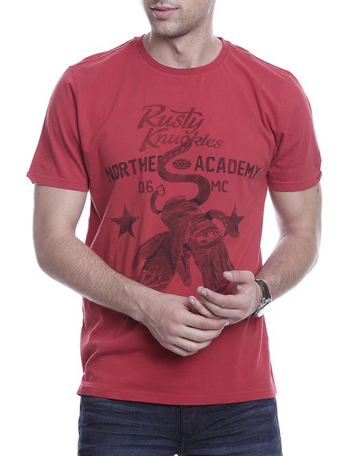 red cotton front print t-shirt - 15415495 - Standard Image - 1