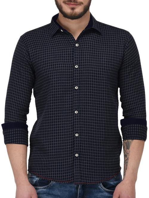 navy blue cotton casual shirt - 15415879 - Standard Image - 1