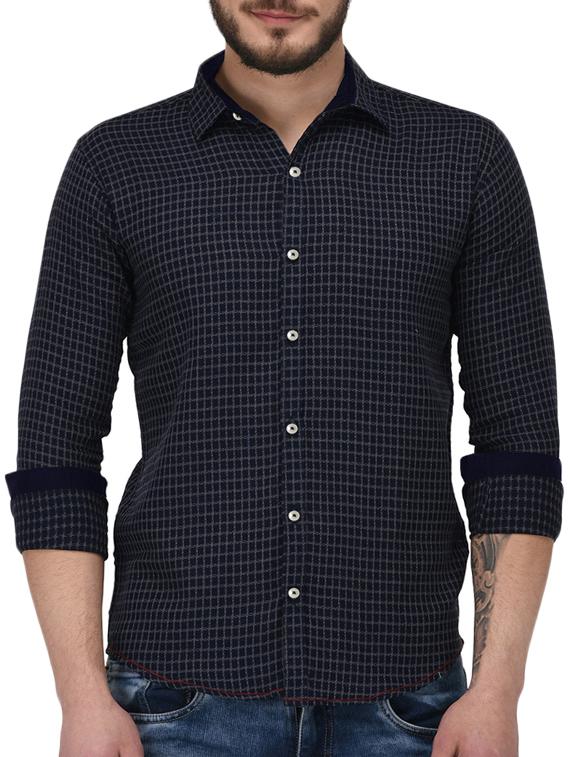 navy blue cotton casual shirt - 15415879 - Zoom Image - 1