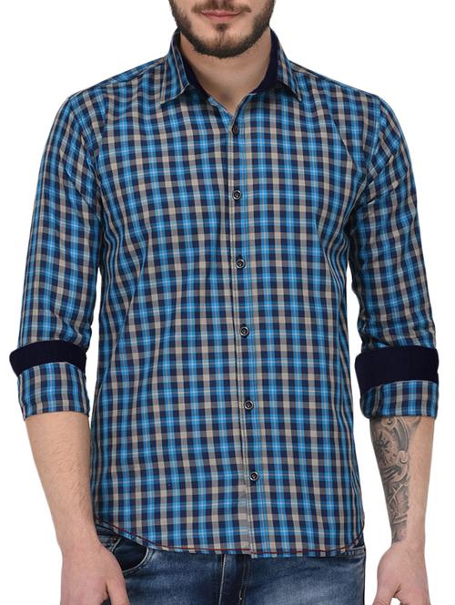 blue cotton casual shirt - 15415886 - Standard Image - 1