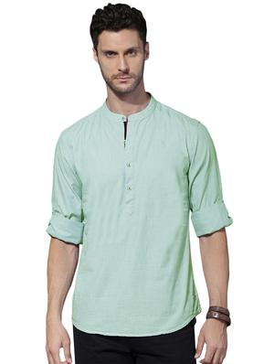 green cotton short kurta - 15415891 - Standard Image - 1
