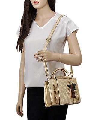 gold leatherette (pu) regular handbag - 15415907 - Standard Image - 5