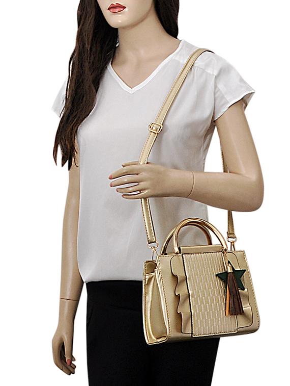 gold leatherette (pu) regular handbag - 15415907 - Zoom Image - 5