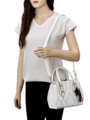 white leatherette (pu) regular handbag - 15415910 - Standard Image - 5