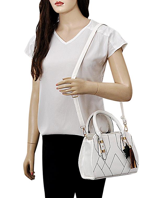 white leatherette (pu) regular handbag - 15415910 - Zoom Image - 5
