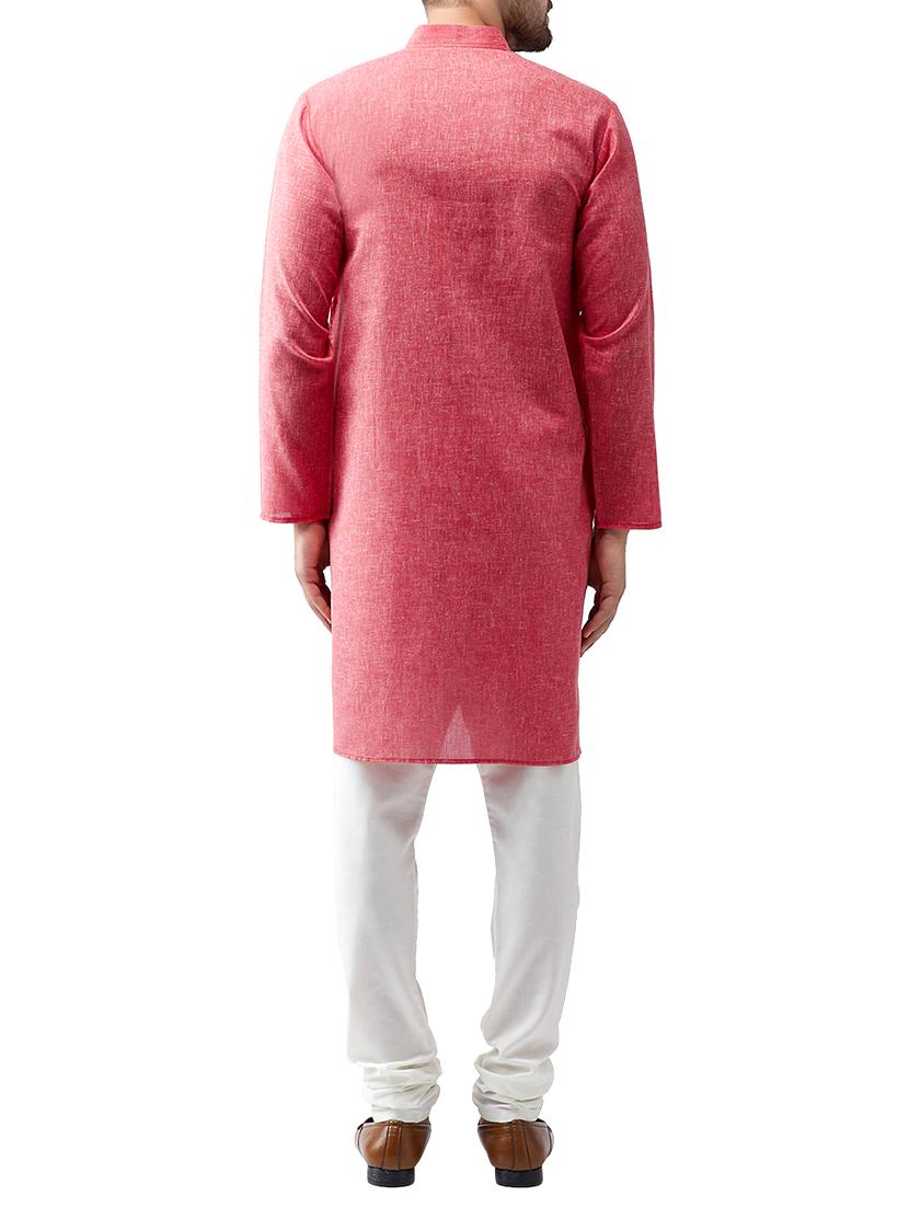 red cotton kurta pyjama set - 15415917 - Zoom Image - 3
