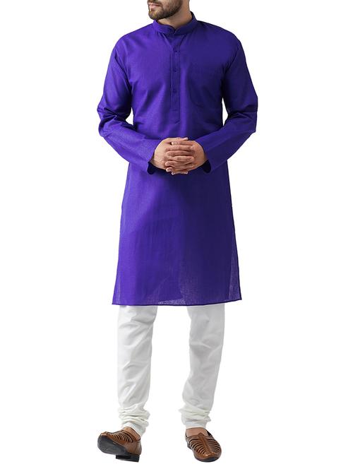 royal blue cotton kurta pyjama set - 15415918 - Standard Image - 1