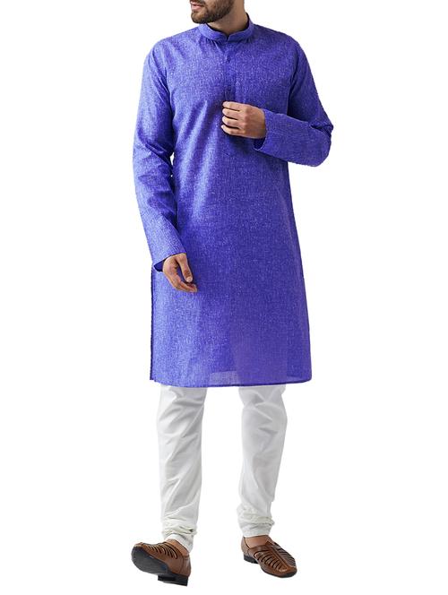 blue cotton kurta pyjama set - 15415928 - Standard Image - 1