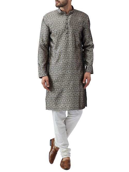 grey silk blend kurta pyjama set - 15415932 - Standard Image - 1