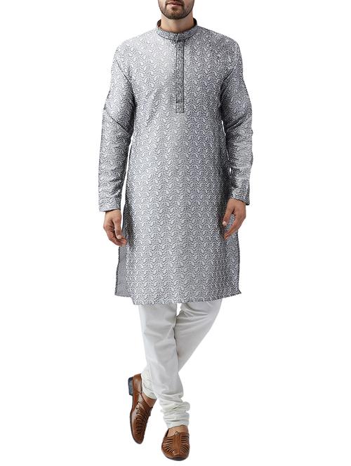 grey silk blend kurta pyjama set - 15415933 - Standard Image - 1