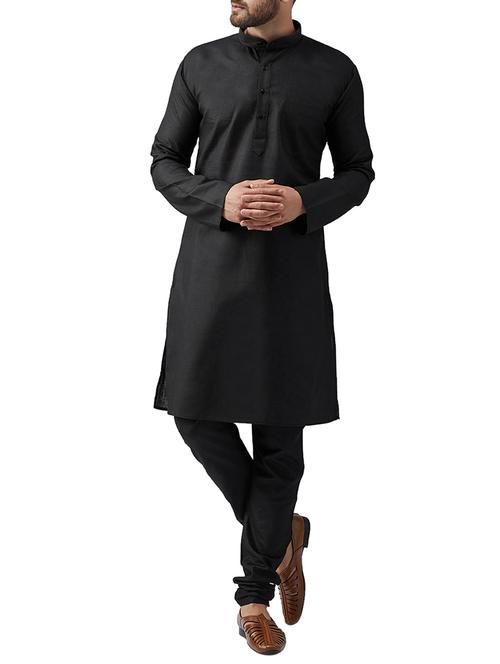 black cotton kurta pyjama set - 15415937 - Standard Image - 1