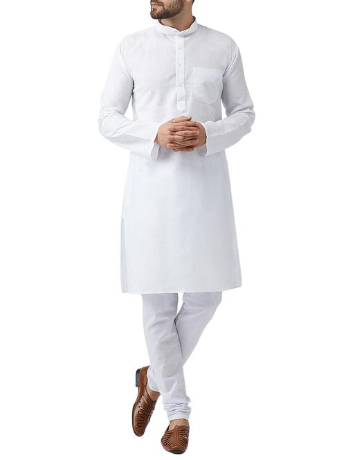 white cotton kurta pyjama set - 15415938 - Standard Image - 1
