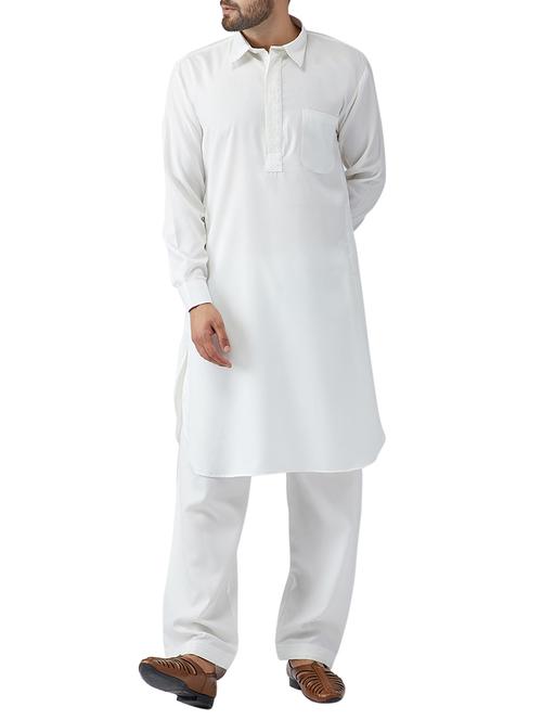 white cotton pathani set - 15415939 - Standard Image - 1
