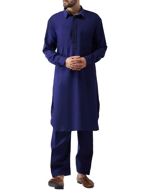blue cotton pathani set - 15415940 - Standard Image - 1