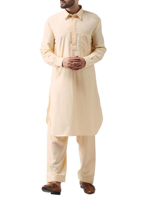 beige cotton pathani set - 15415942 - Standard Image - 1