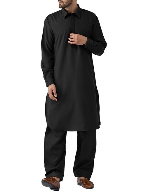 black cotton pathani set - 15415943 - Standard Image - 1