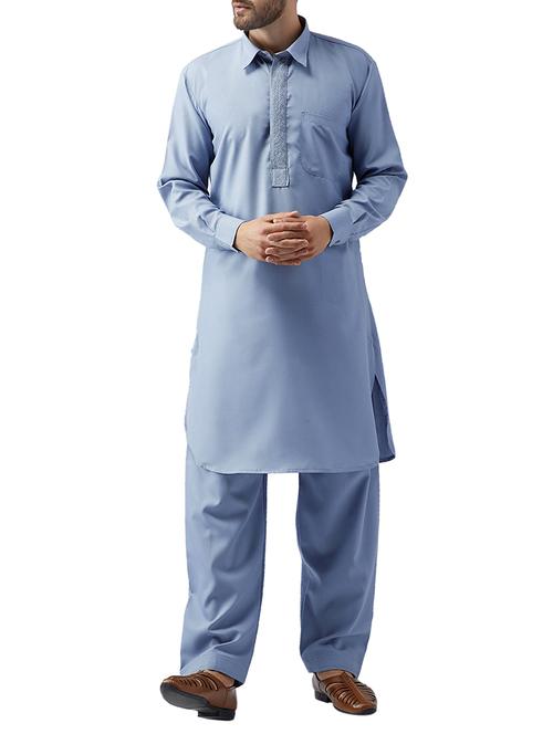 blue cotton pathani set - 15415945 - Standard Image - 1