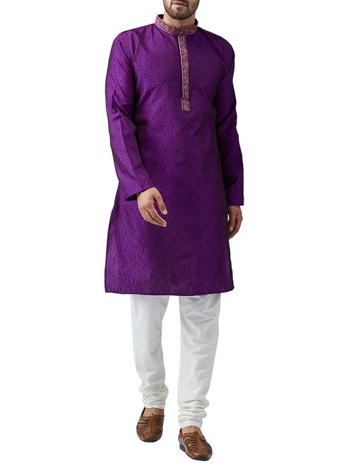 purple silk blend kurta pyjama set - 15415951 - Standard Image - 1