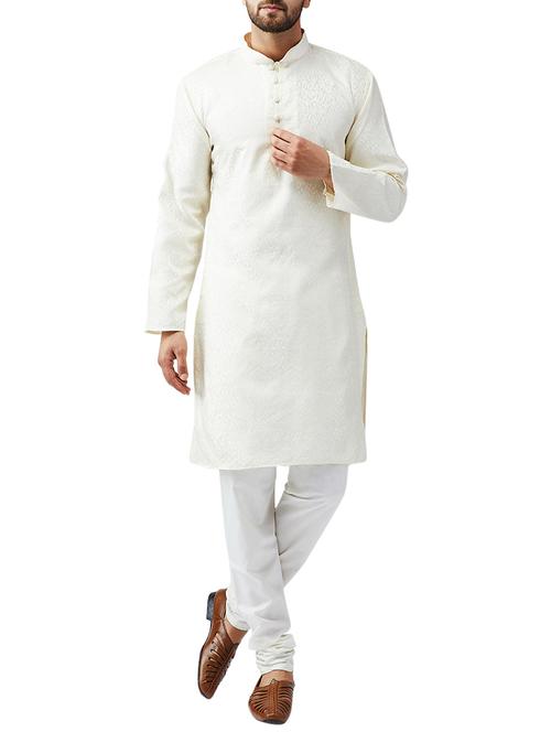 off white silk blend kurta pyjama set - 15415952 - Standard Image - 1
