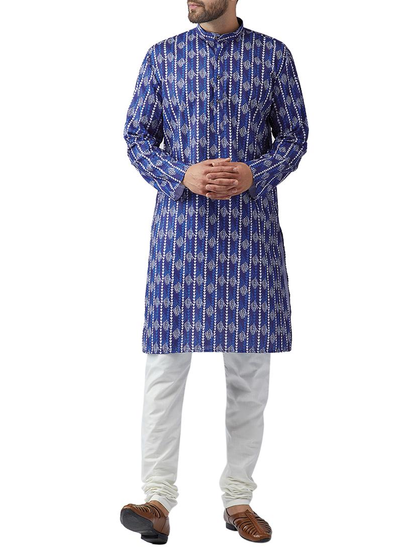 blue cotton kurta pyjama set - 15415955 - Zoom Image - 1