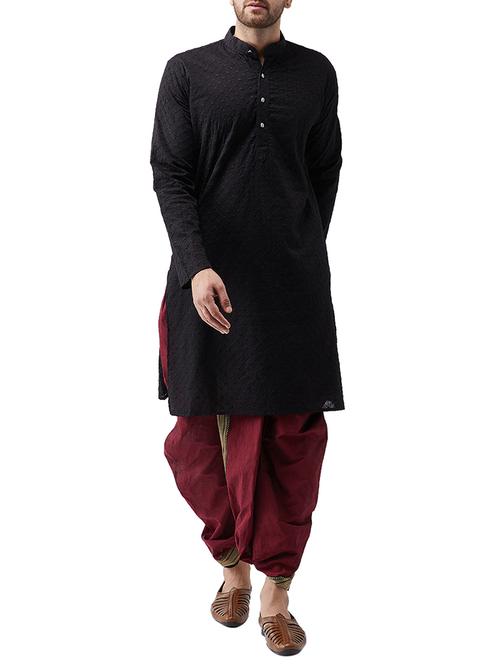black cotton dhoti kurta set - 15415981 - Standard Image - 1