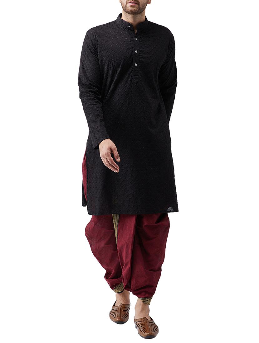 black cotton dhoti kurta set - 15415981 - Zoom Image - 1