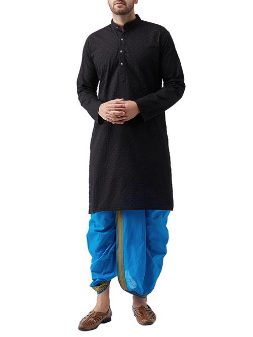 black cotton dhoti kurta set - 15415982 - Standard Image - 1