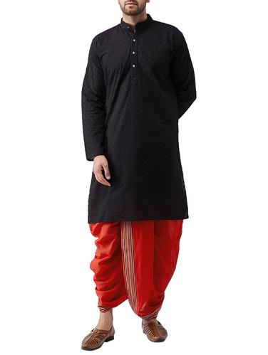 black cotton dhoti kurta set - 15415985 - Very Small Image - 1