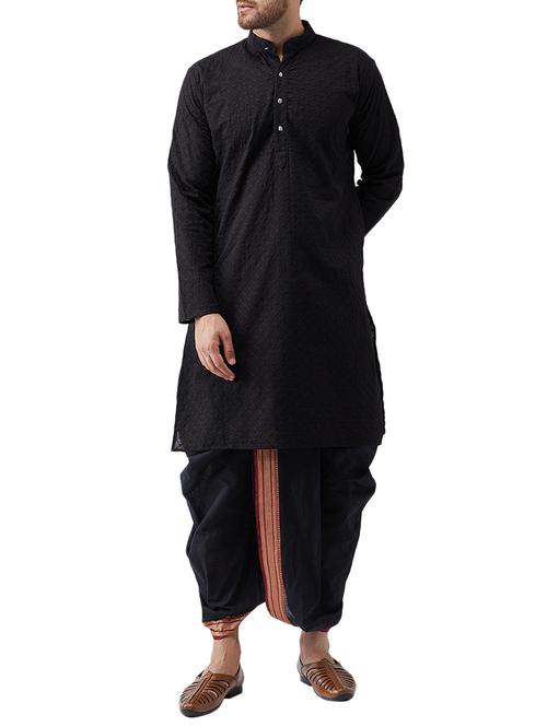black cotton dhoti kurta set - 15415986 - Standard Image - 1