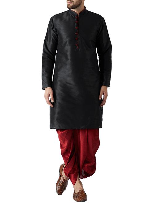 black and maroon silk blend dhoti kurta set - 15415987 - Standard Image - 1