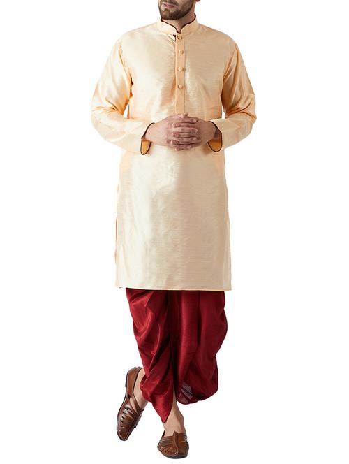 gold and maroon silk blend dhoti kurta set - 15415993 - Standard Image - 1