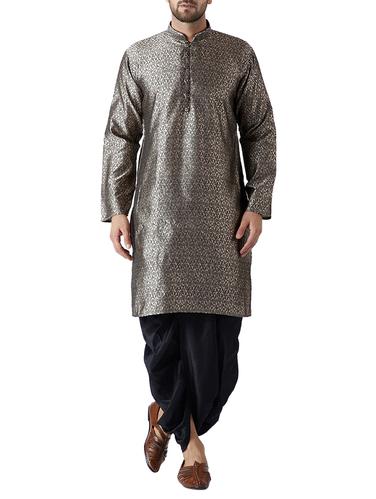 copper and black silk blend dhoti kurta set - 15415998 - Very Small Image - 1