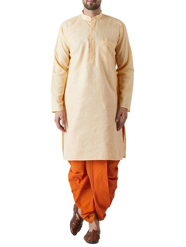 yellow and orange cotton dhoti kurta set - 15416012 - Very Small Image - 1