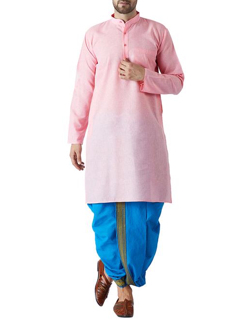 pink and blue cotton dhoti kurta set - 15416016 - Standard Image - 1