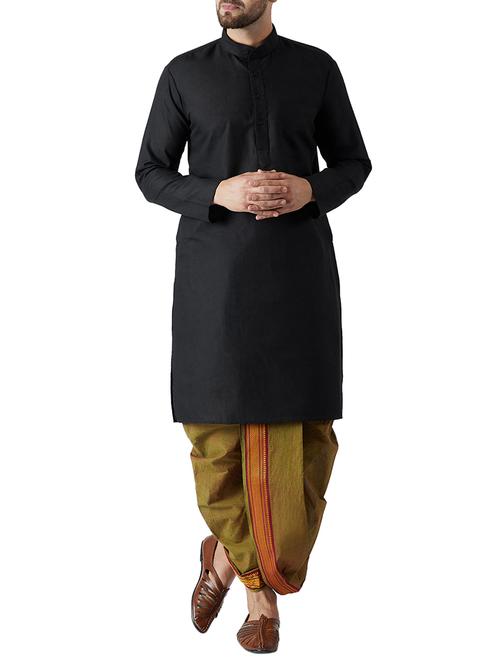 black and green cotton dhoti kurta set - 15416019 - Standard Image - 1