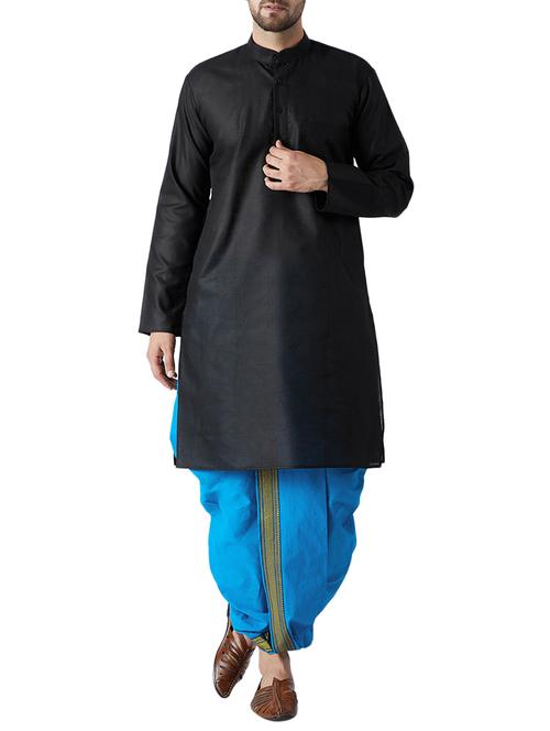 black and blue cotton dhoti kurta set - 15416020 - Standard Image - 1