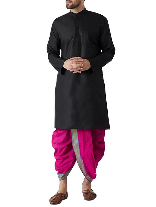 black and pink cotton dhoti kurta set - 15416021 - Standard Image - 1
