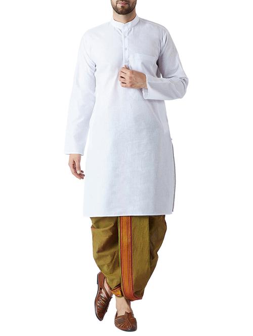 white and green cotton dhoti kurta set - 15416025 - Standard Image - 1