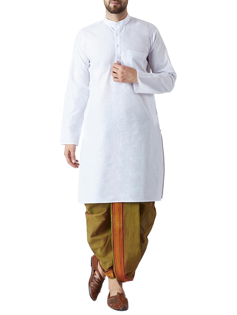 white and green cotton dhoti kurta set - 15416025 - Zoom Image - 1