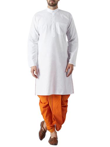 white and orange cotton dhoti kurta set - 15416028 - Very Small Image - 1
