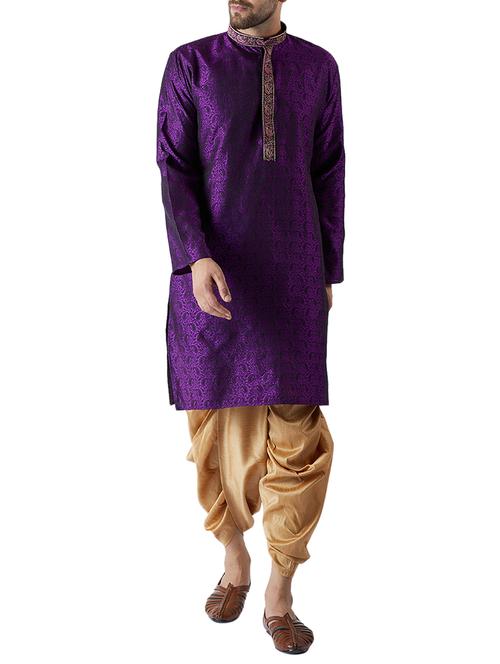 purple and gold silk blend dhoti kurta set - 15416034 - Standard Image - 1