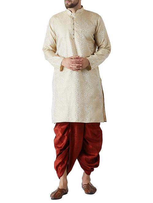 gold and maroon silk blend dhoti kurta set - 15416037 - Standard Image - 1