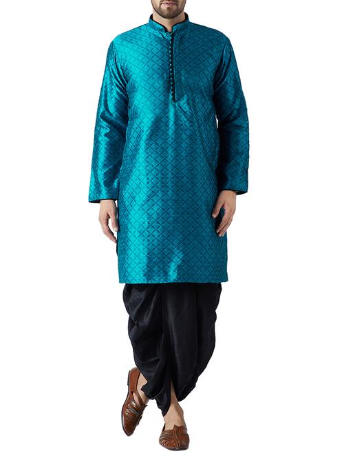 blue and black silk blend dhoti kurta set - 15416039 - Standard Image - 1